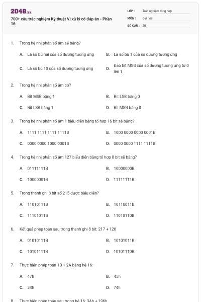 700+ câu trắc nghiệm Kỹ thuật Vi xử lý có đáp án - Phần 16