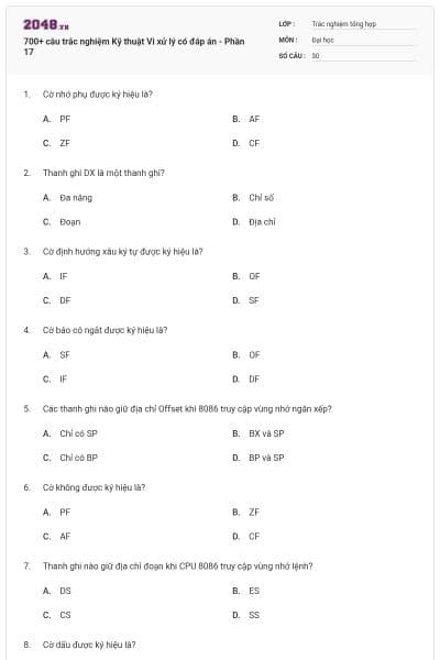 700+ câu trắc nghiệm Kỹ thuật Vi xử lý có đáp án - Phần 17