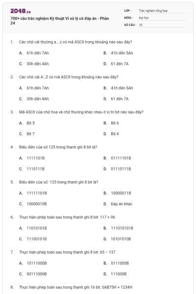 700+ câu trắc nghiệm Kỹ thuật Vi xử lý có đáp án - Phần 24