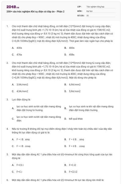 200+ câu trắc nghiệm Khí cụ điện có đáp án - Phần 2
