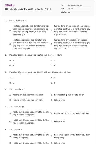 200+ câu trắc nghiệm Khí cụ điện có đáp án - Phần 4