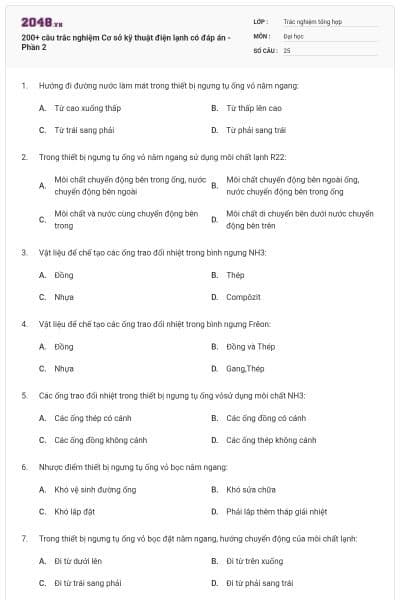 200+ câu trắc nghiệm Cơ sở kỹ thuật điện lạnh có đáp án - Phần 2