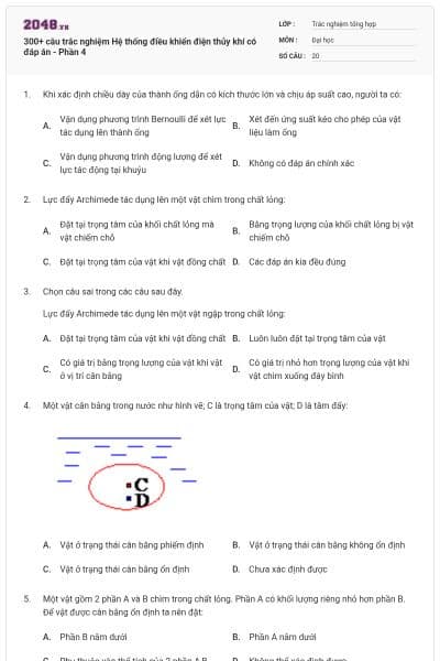 300+ câu trắc nghiệm Hệ thống điều khiển điện thủy khí có đáp án - Phần 4