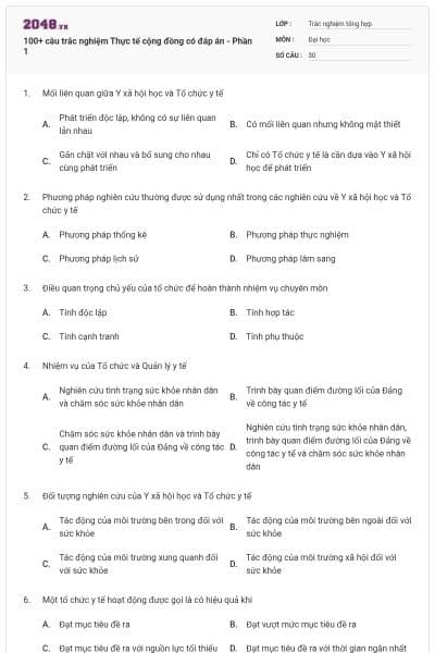 100+ câu trắc nghiệm Thực tế cộng đồng có đáp án - Phần 1