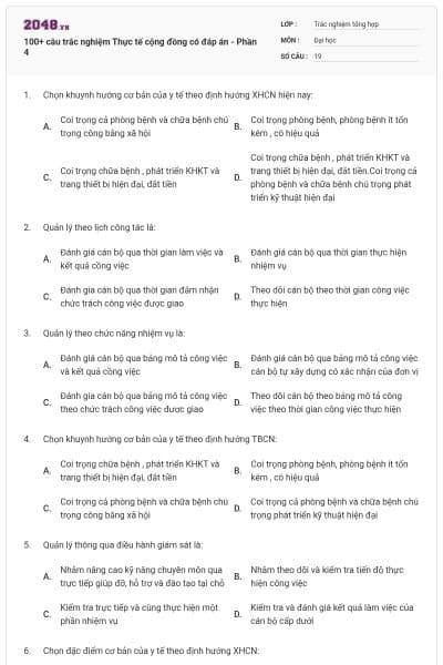 100+ câu trắc nghiệm Thực tế cộng đồng có đáp án - Phần 4