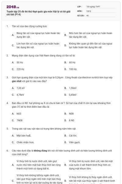 Tuyển tập 25 đề thi thử thpt quốc gia môn Vật lý có lời giải chi tiết (P14)