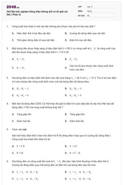 364 Bài trắc nghiệm Dòng điện không đổi có lời giải chi tiết ( Phần 3)
