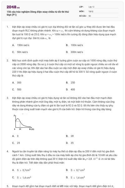 156 câu trắc nghiệm Dòng điện xoay chiều từ đề thi thử thpt (P1)