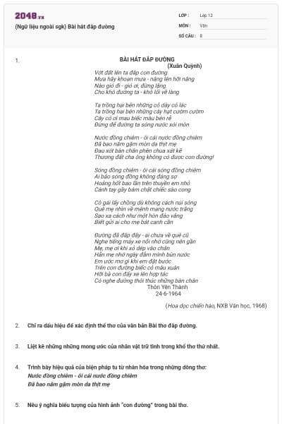 (Ngữ liệu ngoài sgk) Bài hát đắp đường