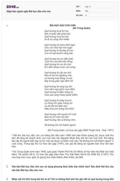 (Ngữ liệu ngoài sgk) Bài học đầu cho con