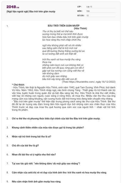 (Ngữ liệu ngoài sgk) Bầu trời trên giàn mướp