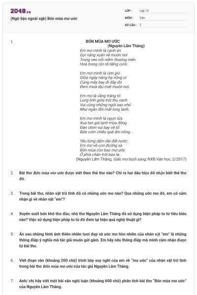 (Ngữ liệu ngoài sgk) Bốn mùa mơ ước