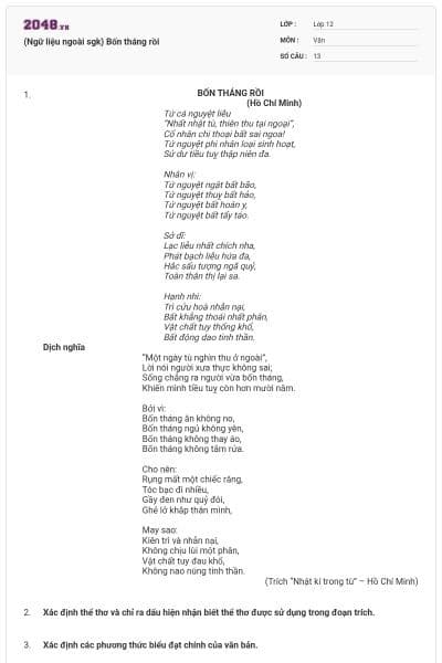 (Ngữ liệu ngoài sgk) Bốn tháng rồi