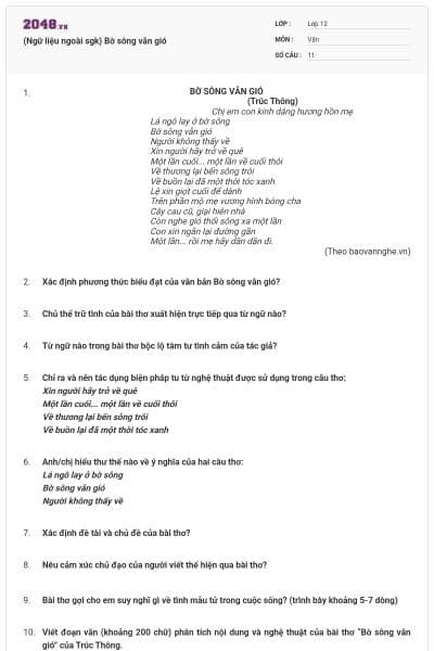 (Ngữ liệu ngoài sgk) Bờ sông vẫn gió