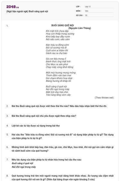 (Ngữ liệu ngoài sgk) Buổi sáng quê nội