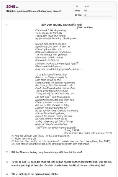 (Ngữ liệu ngoài sgk) Bữa cơm thường trong bản nhỏ