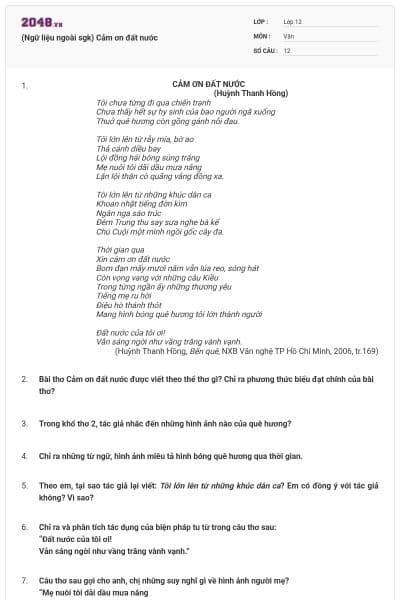 (Ngữ liệu ngoài sgk) Cảm ơn đất nước
