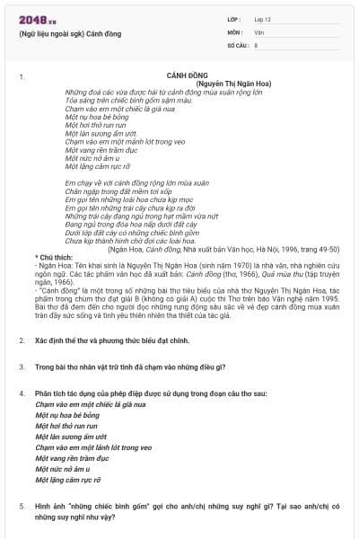 (Ngữ liệu ngoài sgk) Cánh đồng