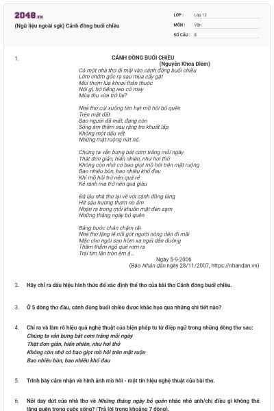 (Ngữ liệu ngoài sgk) Cánh đồng buổi chiều