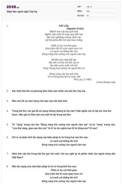 (Ngữ liệu ngoài sgk) Cây lúa