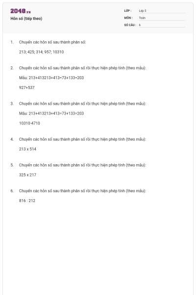 Hỗn số (tiếp theo)