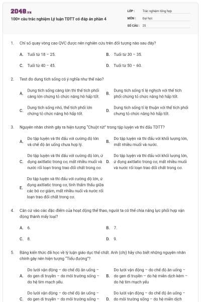 100+ câu trắc nghiệm Lý luận TDTT có đáp án phần 4