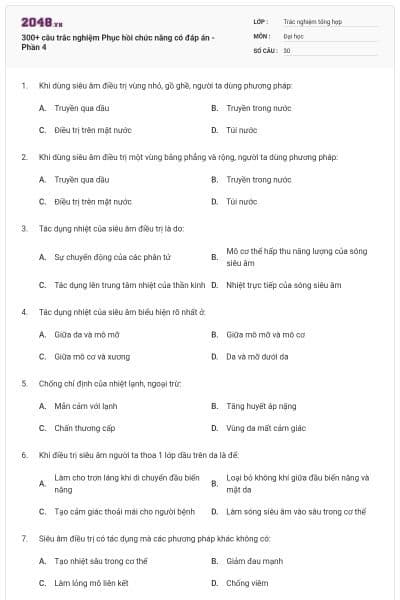 300+ câu trắc nghiệm Phục hồi chức năng có đáp án - Phần 4