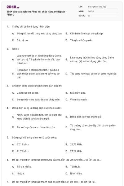 300+ câu trắc nghiệm Phục hồi chức năng có đáp án - Phần 7