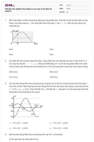 505 Bài trắc nghiệm Dao động cơ cực hay có lời giải chi tiết(P7)
