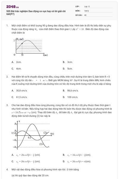 505 Bài trắc nghiệm Dao động cơ cực hay có lời giải chi tiết(P7)
