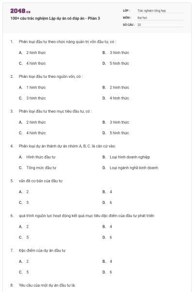 100+ câu trắc nghiệm Lập dự án có đáp án - Phần 3