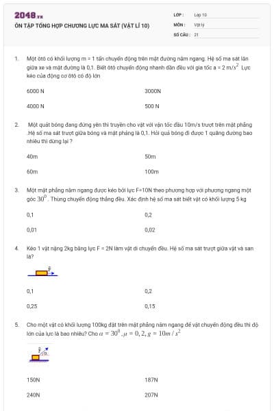 ÔN TẬP TỔNG HỢP CHƯƠNG LỰC MA SÁT (VẬT LÍ 10)