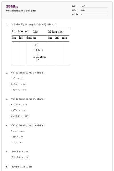 Ôn tập bảng đơn vị đo độ dài