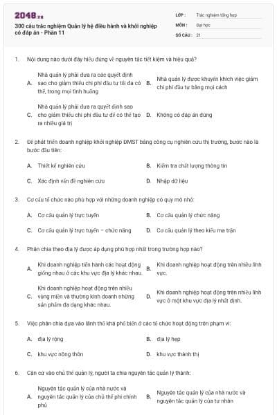 300 câu trắc nghiệm Quản lý hệ điều hành và khởi nghiệp có đáp án - Phần 11
