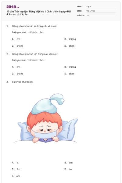 10 câu Trắc nghiệm Tiếng Việt lớp 1 Chân trời sáng tạo Bài 4: im um có đáp án