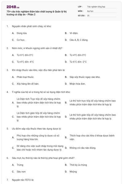75+ câu trắc nghiệm Đảm bảo chất lượng & Quản lý thị trường có đáp án - Phần 2