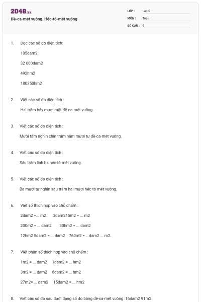 Đề-ca-mét vuông. Héc-tô-mét vuông