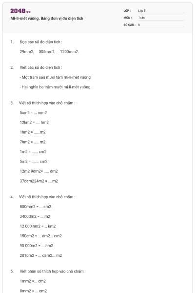 Mi-li-mét vuông. Bảng đơn vị đo diện tích
