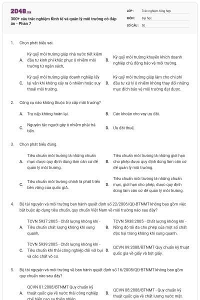 300+ câu trắc nghiệm Kinh tế và quản lý môi trường có đáp án - Phần 7