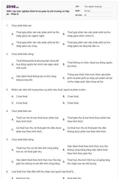 300+ câu trắc nghiệm Kinh tế và quản lý môi trường có đáp án - Phần 8