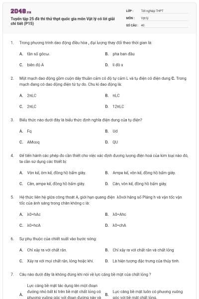 Tuyển tập 25 đề thi thử thpt quốc gia môn Vật lý có lời giải chi tiết (P15)