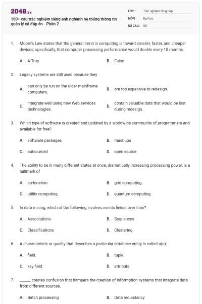 100+ câu trắc nghiệm tiếng anh nghành hệ thống thông tin quản lý có đáp án - Phần 2