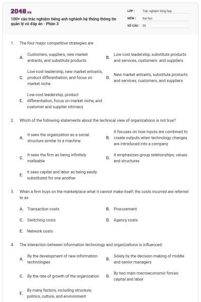 100+ câu trắc nghiệm tiếng anh nghành hệ thống thông tin quản lý có đáp án - Phần 3