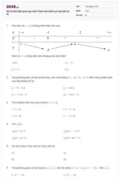 Đề thi thử thpt quốc gia môn Toán mới nhất cực hay (Đế số 4)