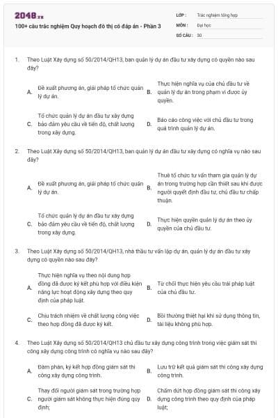 100+ câu trắc nghiệm Quy hoạch đô thị có đáp án - Phần 3