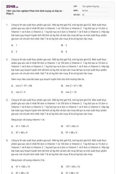 100+ câu trắc nghiệm Phân tích định lượng có đáp án - Phần 5