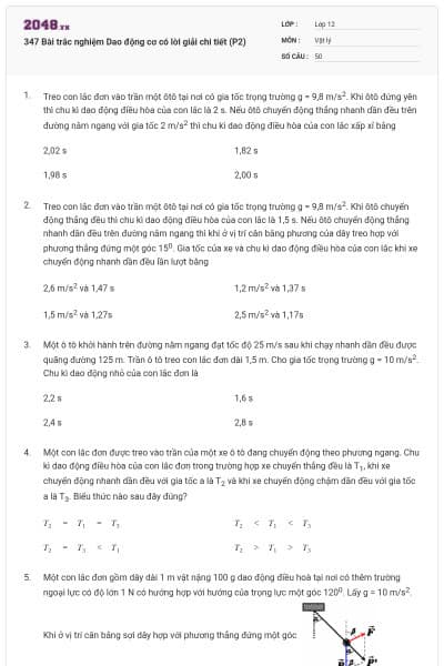 347 Bài trắc nghiệm Dao động cơ có lời giải chi tiết (P2)