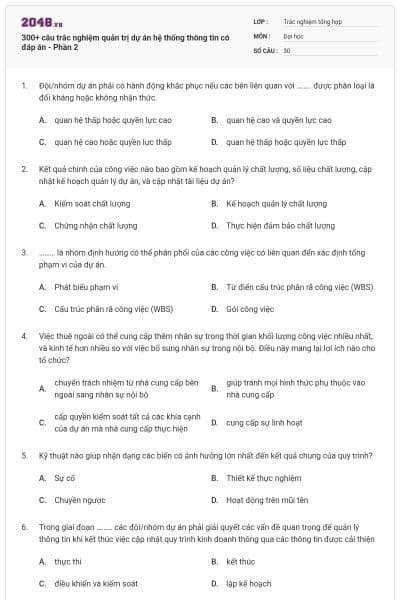 300+ câu trắc nghiệm quản trị dự án hệ thống thông tin có đáp án - Phần 2