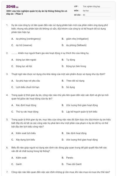 300+ câu trắc nghiệm quản trị dự án hệ thống thông tin có đáp án - Phần 5