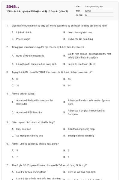 100+ câu trắc nghiệm Kĩ thuật vi xử lý có đáp án (phần 3)